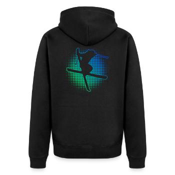 Herren Damen Freestyle Ski Slopestyle Ski Jumping - Unisex Premium Bio Zip Hoodie - Schwarz - Hinten - Nico (187cm)