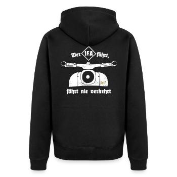 Schwalbe - Ostalgie - IFA - DDR - Moped - Unisex Premium Bio Zip Hoodie - Schwarz - Hinten - Nico (187cm)