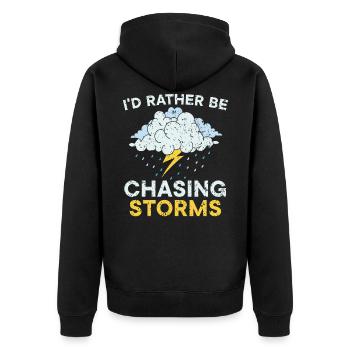 Ich würde lieber Storms Meteorologe jagen - Unisex Premium Bio Zip Hoodie - Schwarz - Hinten - Nico (187cm)