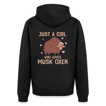 Girl Musk Ox Gift - Unisex Premium Organic Zip Hoodie - black - Back - Nico (187cm)