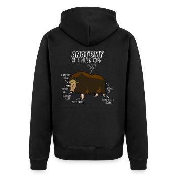 Musk Ox Anatomy Gift - Unisex Premium Organic Zip Hoodie - black - Back - Nico (187cm)
