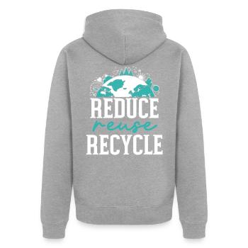 Reduzieren Sie die Wiederverwendung Recycle Earth Day Umweltschützer - Unisex Premium Bio Zip Hoodie - Grau meliert - Hinten - Nico (187cm)