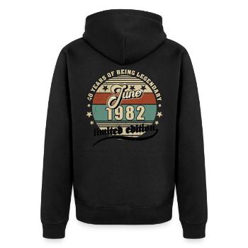 40. Geburtstag Juni 1982 Jahrgang 40 Jahre - Unisex Premium Bio Zip Hoodie - Schwarz - Hinten - Nico (187cm)
