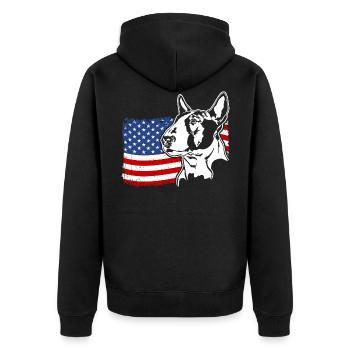 Bull Terrier US America Flag Dogs Dog Wilsigns - Unisex Premium Organic Zip Hoodie - black - Back - Nico (187cm)