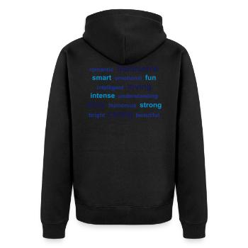 tag cloud - Unisex Premium Organic Zip Hoodie - black - Back - Nico (187cm)