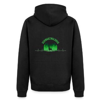Schwarzwaldbub Hirsch Herzschlag Schwarzwald - Unisex Premium Bio Zip Hoodie - Schwarz - Hinten - Nico (187cm)