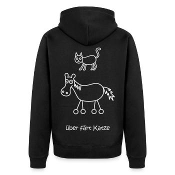 überfährt Katze, über färt Katze, Pferd auf Rädern - Unisex Premium Bio Zip Hoodie - Schwarz - Hinten - Nico (187cm)