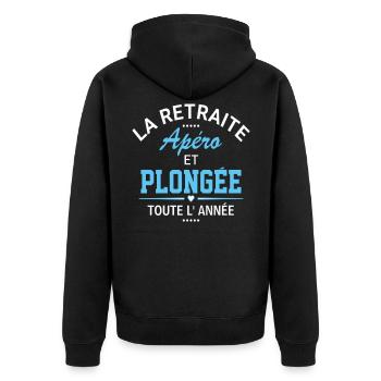 Tee shirt retraite apéro et plongée humour cadeau - Veste à capuche bio Premium Unisexe - noir - Dos - Nico (187cm)