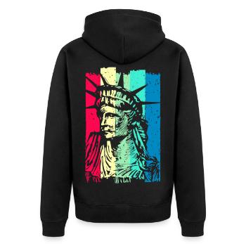 New York Freiheitsstatue - Retro Statue of Liberty - Unisex Premium Organic Zip Hoodie - black - Back - Nico (187cm)