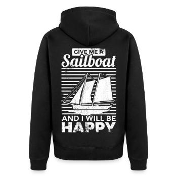 Segelspruch - Unisex Premium Bio Zip Hoodie - Schwarz - Hinten - Nico (187cm)