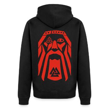 Wikingerkrieger (rot) - Unisex Premium Bio Zip Hoodie - Schwarz - Hinten - Nico (187cm)