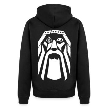 Wikingerkrieger (weiß) - Unisex Premium Bio Zip Hoodie - Schwarz - Hinten - Nico (187cm)
