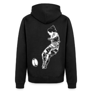 Rugbyspieler Mädchen - Unisex Premium Bio Zip Hoodie - Schwarz - Hinten - Nico (187cm)
