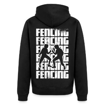 Klassisches Fechten Skizze - Unisex Premium Bio Zip Hoodie - Schwarz - Hinten - Nico (187cm)