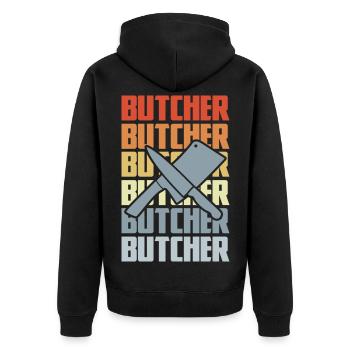 Retro Butcher - Unisex Premium Organic Zip Hoodie - black - Back - Nico (187cm)