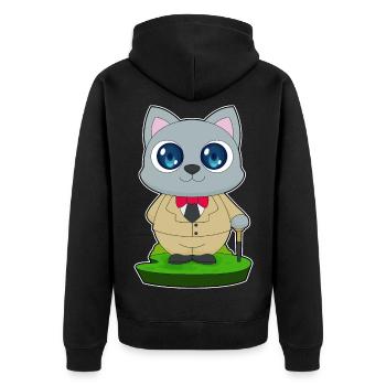 Cat Pensioner Walking Stick - Unisex Premium Organic Zip Hoodie - black - Back - Nico (187cm)