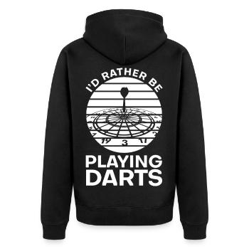 Ich würde lieber Darts spielen - Unisex Premium Bio Zip Hoodie - Schwarz - Hinten - Nico (187cm)