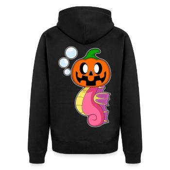 Hippocampe Halloween citrouille - Veste à capuche bio Premium Unisexe - noir - Dos - Nico (187cm)