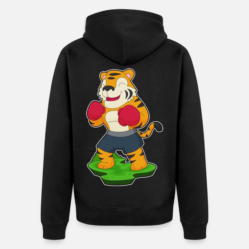 Tiger Boxer Boxhandschuhe Boxen - Unisex Premium Bio Zip Hoodie - Schwarz
