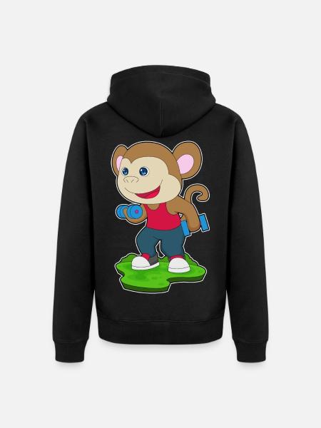 Monkey Bodybuilder Dumbbells Bodybuilding - Unisex Premium Organic Zip Hoodie - black