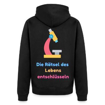Die Rätsel des Lebens entschlüsseln - Unisex Premium Bio Zip Hoodie - Schwarz - Hinten - Nico (187cm)