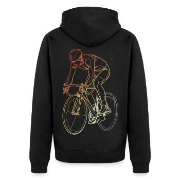Vintage Fahrradfahrer Line Art - Unisex Premium Bio Zip Hoodie - Schwarz - Hinten - Nico (187cm)