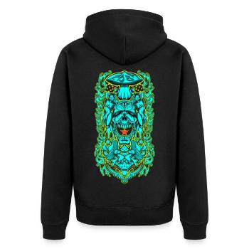 Psychedelisches Schädelportal – Okkulte Pilzvision - Unisex Premium Bio Zip Hoodie - Schwarz - Hinten - Nico (187cm)