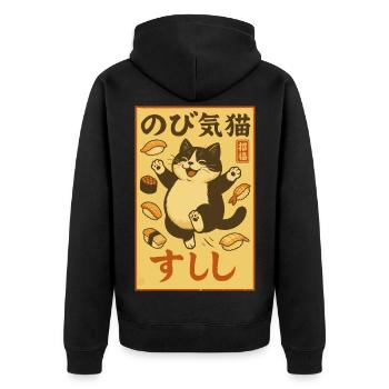 Sushi, Chat, Kawaii, Harajuku, Art Japonais - Veste à capuche bio Premium Unisexe - noir - Dos - Nico (187cm)