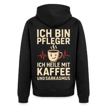 Coffee Lover Caregiver Humor Design - Unisex Premium Organic Zip Hoodie - black - Back - Nico (187cm)