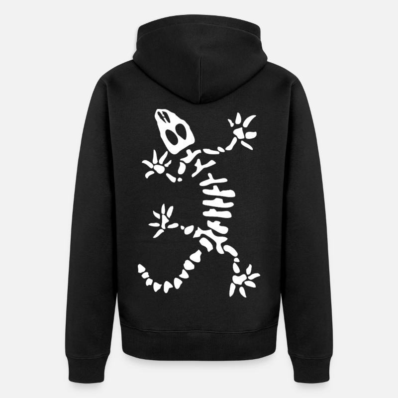 Gecko Skelett: Echse, Reptil & Knochen - Unisex Premium Bio Zip Hoodie - Schwarz