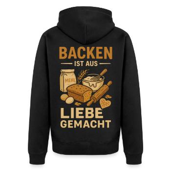 Baking Love Made - Unisex Premium Organic Zip Hoodie - black - Back - Nico (187cm)