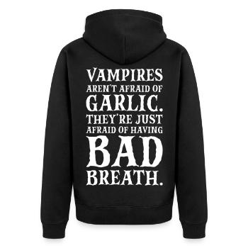 Das wahre Geheimnis des Vampirs - Unisex Premium Bio Zip Hoodie - Schwarz - Hinten - Nico (187cm)
