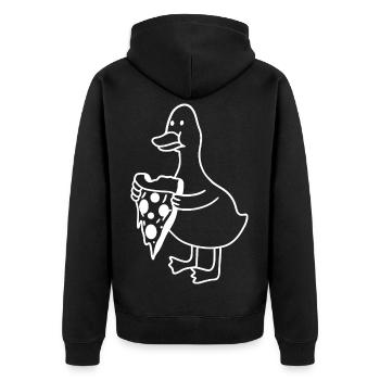 Ente mit Pizza Skizze – lustiges Tier Cartoon - Unisex Premium Bio Zip Hoodie - Schwarz - Hinten - Nico (187cm)