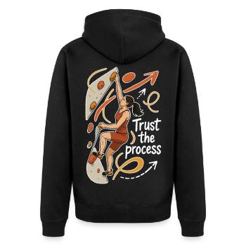 Femmes Bouldering Shirt – Faites confiance au processus - Veste à capuche bio Premium Unisexe - noir - Dos - Nico (187cm)