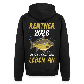 Rentner 2026 Fisch Ruhestand - Unisex Premium Bio Zip Hoodie - Schwarz - Hinten - Nico (187cm)