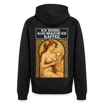 Pin-up woman with coffee in Art Nouveau style - Unisex Premium Organic Zip Hoodie - black - Back - Nico (187cm)