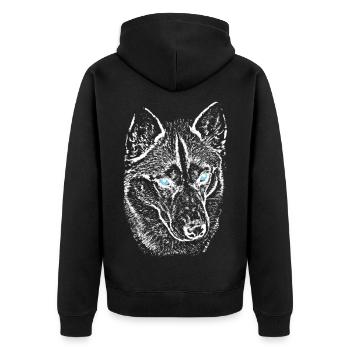 Wolfsblick im Nachtlicht Husky mit blauen Augen - Unisex Premium Bio Zip Hoodie - Schwarz - Hinten - Nico (187cm)