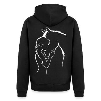 Silhouette de fille amoureuse au cœur de cavalier - Veste à capuche bio Premium Unisexe - noir - Dos - Nico (187cm)