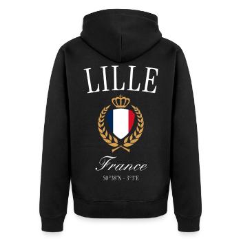 Lille France Coat of Arms Crown – Travel Souvenir - Unisex Premium Organic Zip Hoodie - black - Back - Nico (187cm)