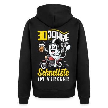 30 Jahre Schnellste Im Verkehr - Unisex Premium Bio Zip Hoodie - Schwarz - Hinten - Nico (187cm)