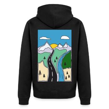 Mountain River Landscape - Unisex Premium Organic Zip Hoodie - black - Back - Nico (187cm)