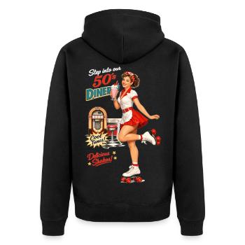50s Diner Pin-Up on Roller Skates - Unisex Premium Organic Zip Hoodie - black - Back - Nico (187cm)