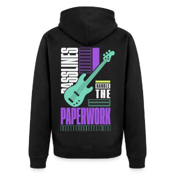 E-Bass – Basslines Handle the Paperwork - Unisex Premium Bio Zip Hoodie - Schwarz - Hinten - Nico (187cm)