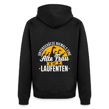 Running Duck dit qu’il ne faut jamais sous-estimer la vieille femme - Veste à capuche bio Premium Unisexe - noir - Dos - Nico (187cm)