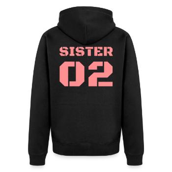 Design de t-shirt avec le lettrage « Sister 02 » - Veste à capuche bio Premium Unisexe - noir - Dos - Nico (187cm)