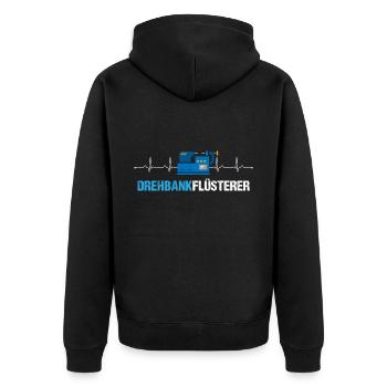 Drechselmaschine Drehbank Herzschlag - Unisex Premium Bio Zip Hoodie - Schwarz - Hinten - Nico (187cm)