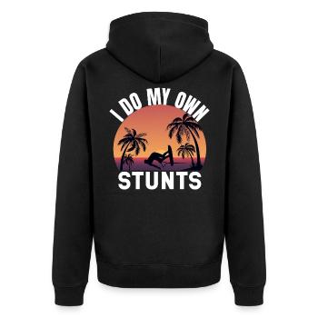 I Do My Own Stunts - Tropical Waterski - Unisex Premium Bio Zip Hoodie - Schwarz - Hinten - Nico (187cm)