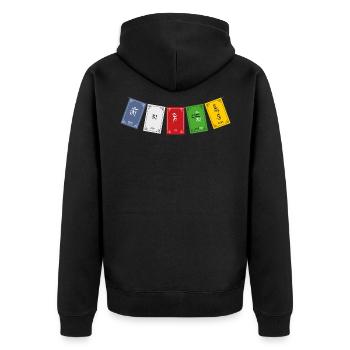 OM MA NI PADME HUM - Prayer Flags 1 - Unisex Premium Bio Zip Hoodie - Schwarz - Hinten - Nico (187cm)