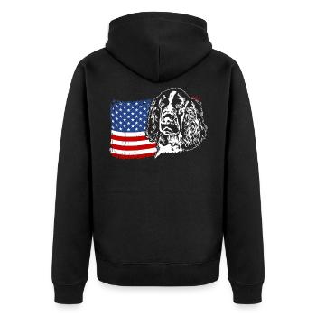 English Springer Spaniel US America Flag Wilsigns - Unisex Premium Organic Zip Hoodie - black - Back - Nico (187cm)