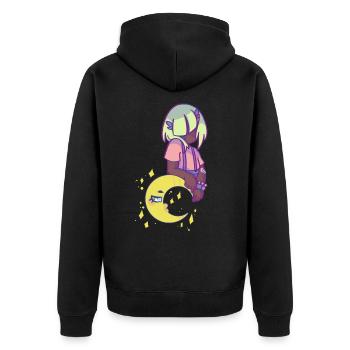 Pp und der Mond - Unisex Premium Bio Zip Hoodie - Schwarz - Hinten - Nico (187cm)